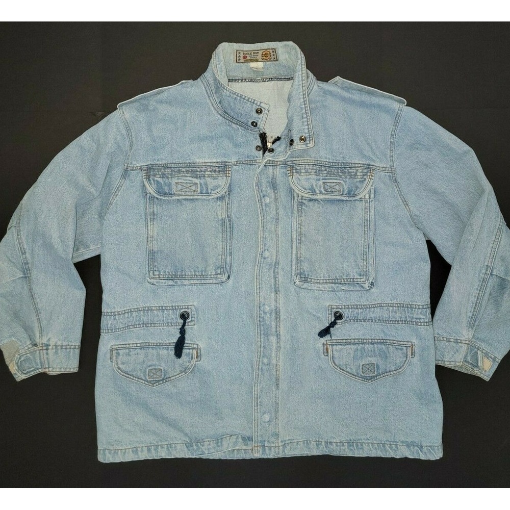 Bugle Boy Men's Gold Crest Denim Basics Blue Trucker Jean Jacket Sz XL 80s 90s
